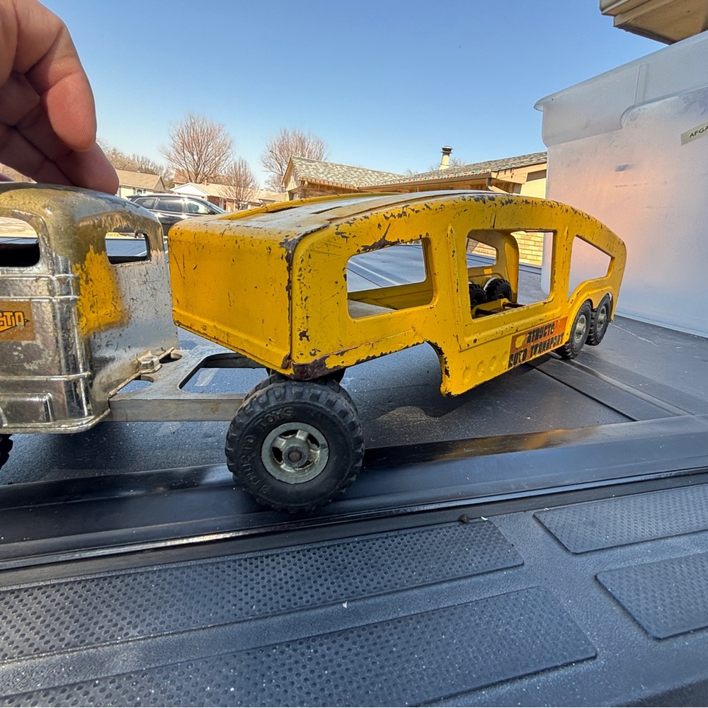 Structo Vintage 1950’s  Truck and 1960’s Yellow car hauler Trailer